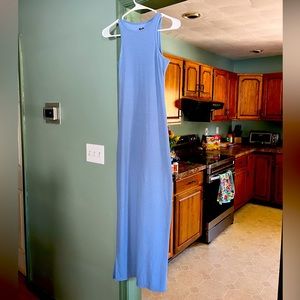 Blue maxi sleeveless ribbed dress with side slits
